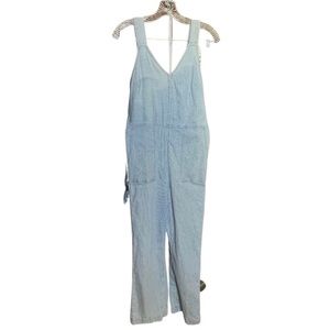 Susina Womens striped light wash straight leg Denim Jumpsuit Romper